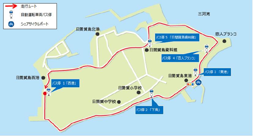 日間賀島の西港を起点とした外周道路